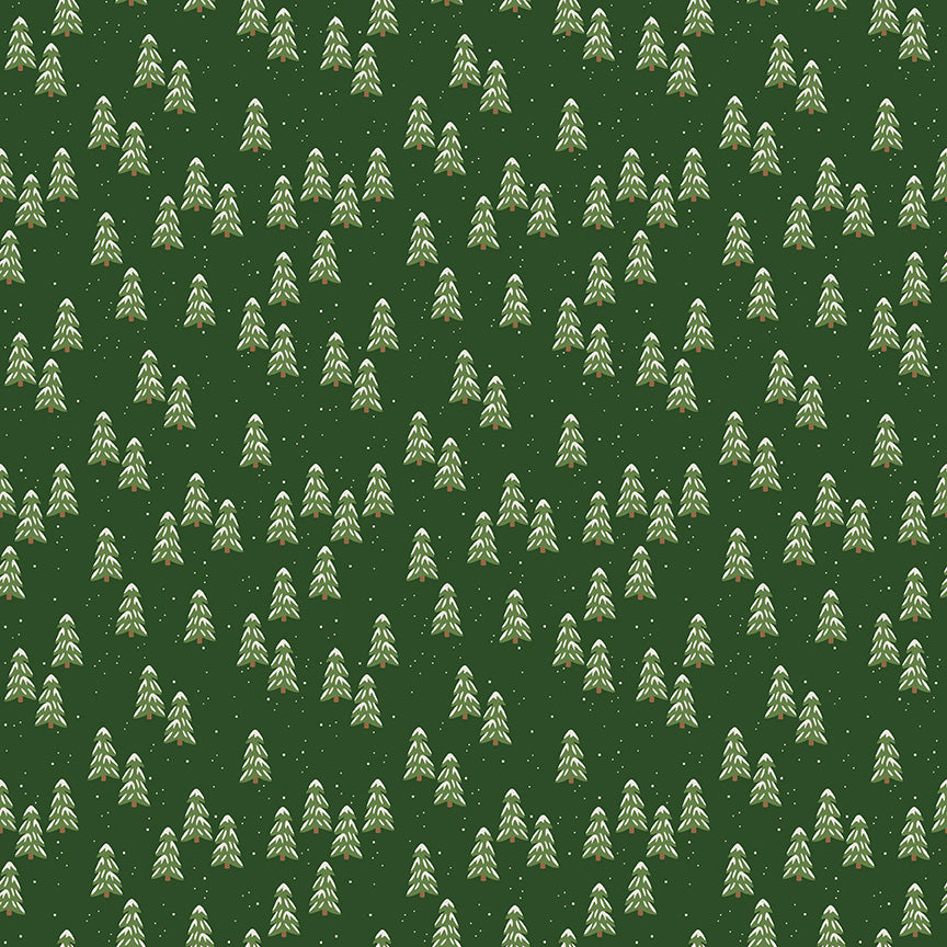Pattern of green trees on a dark green background