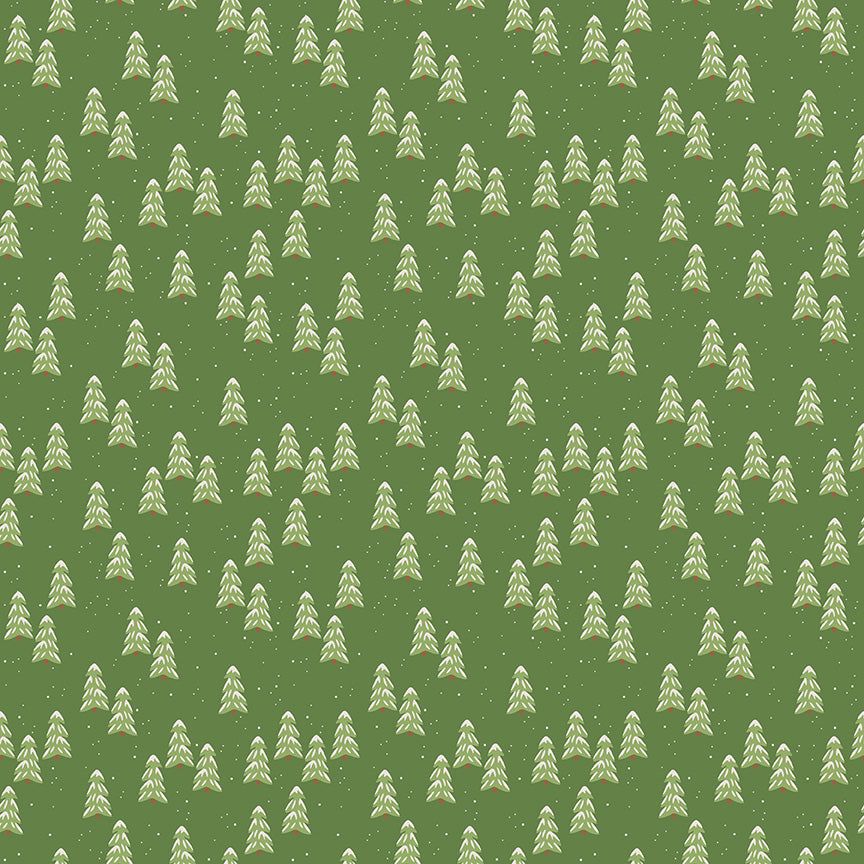 Pattern of small trees on a green background