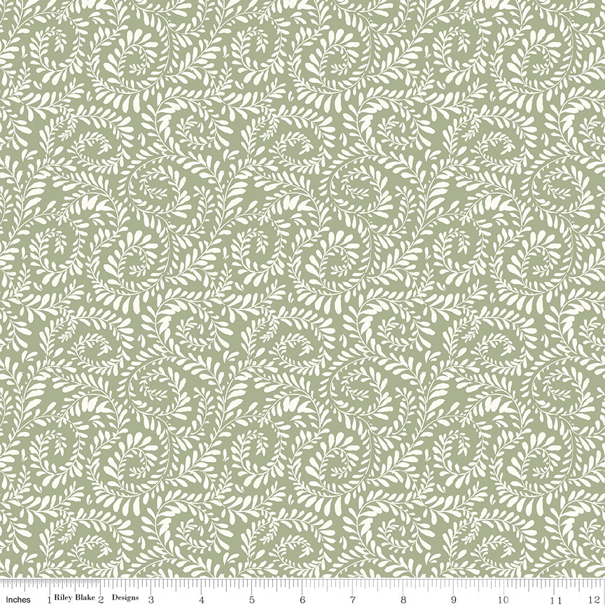 Green background with white swirls of leaves