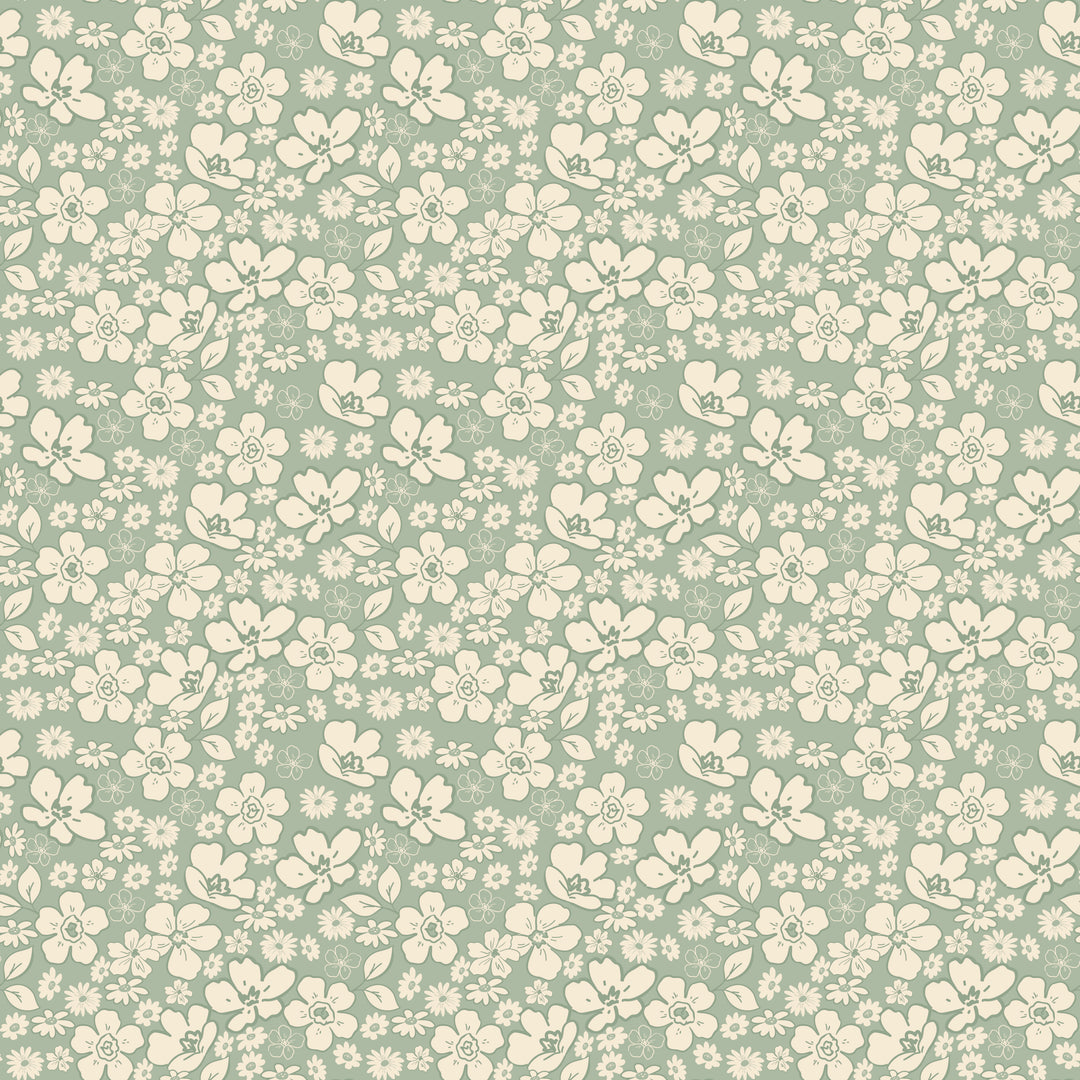 Floral pattern with white flowers on a light green background
