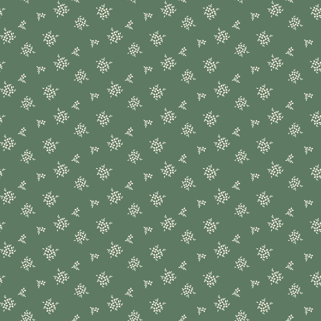 Green pattern with small white floral shapes