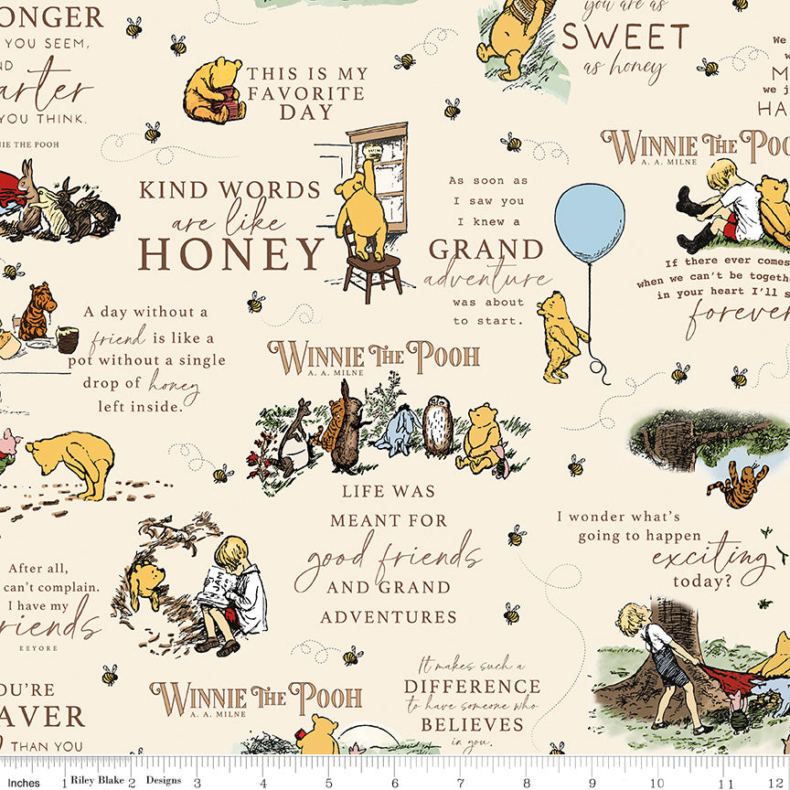 Cream background with Winnie the Pooh and friends