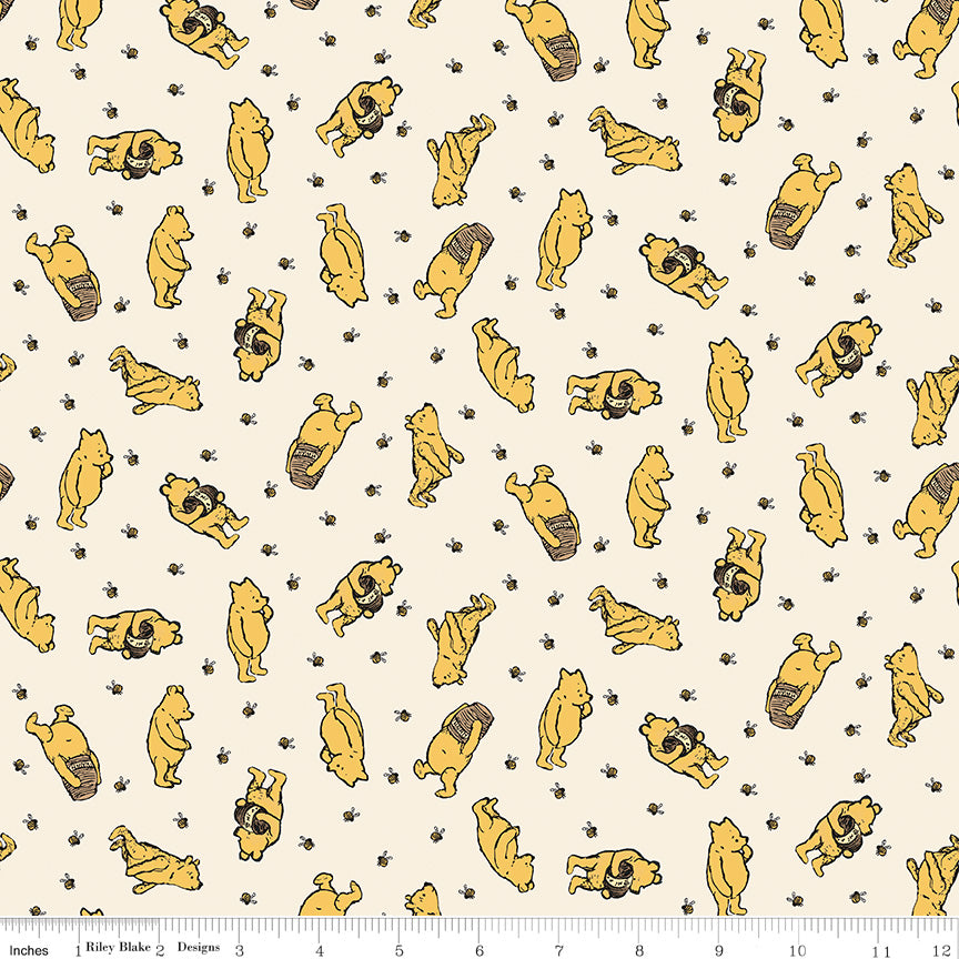 Cream background with Winnie the Pooh and honey pots