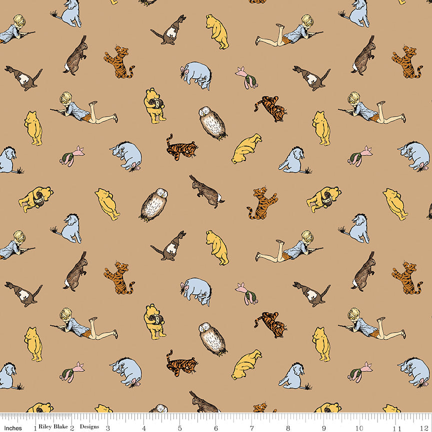 Brown background with Winnie the Pooh characters