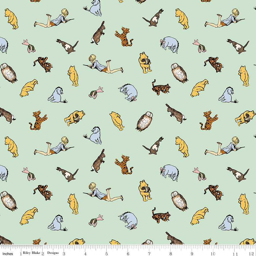 Green background with Winnie the Pooh characters