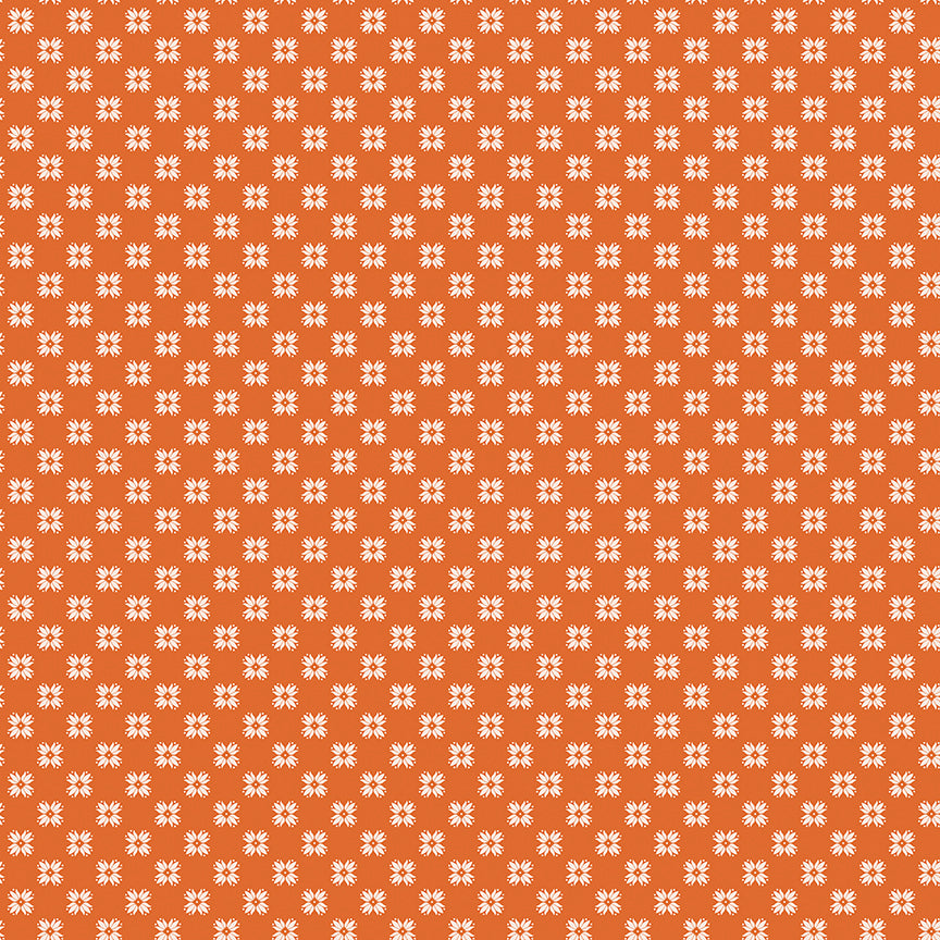 This print features an array of blossoms in orange