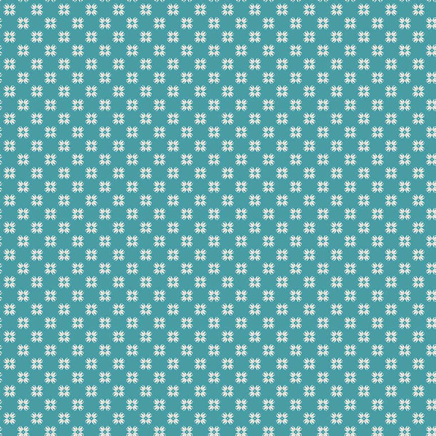 This print features an array of blossoms in blue