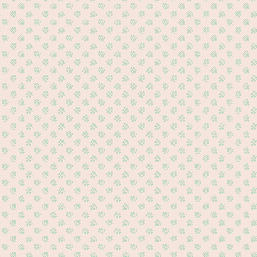 This print features an array of clovers. Cream background with green clover details