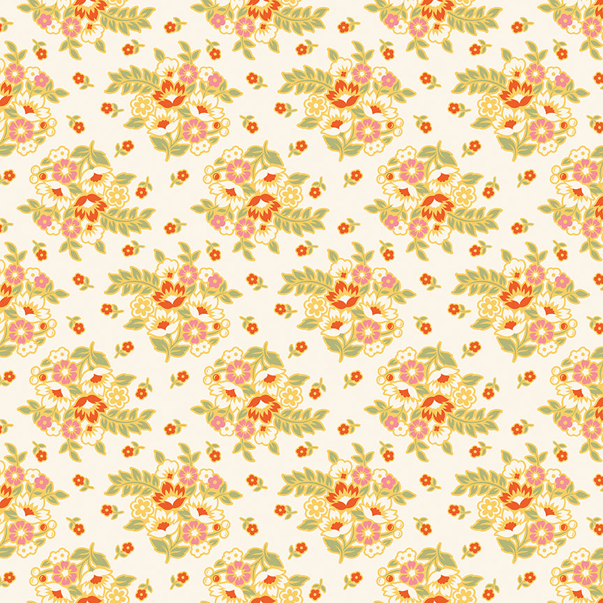 Floral pattern with small flowers and leaves on a light background