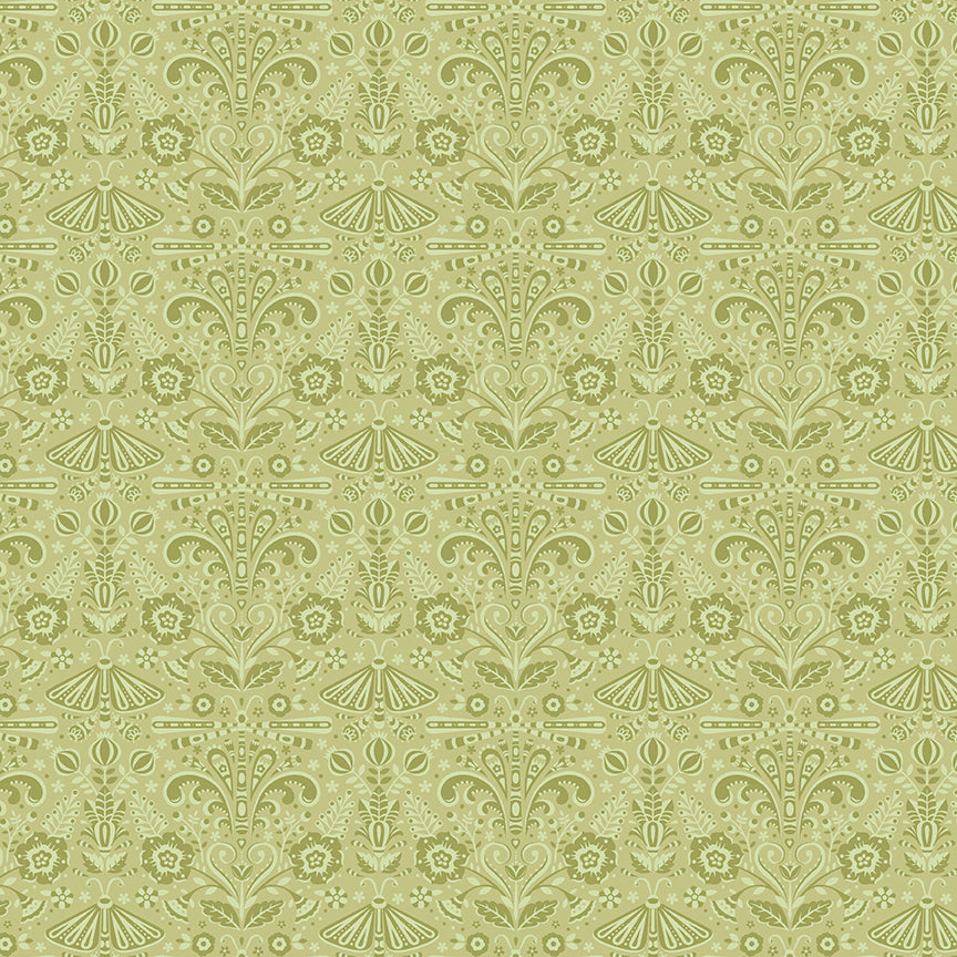 Decorative pattern with green vintage design on a light green background