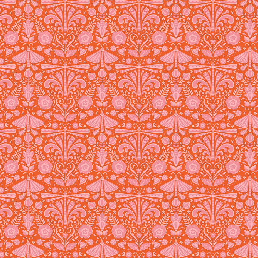 Decorative pattern with pink and white elements on an orange background