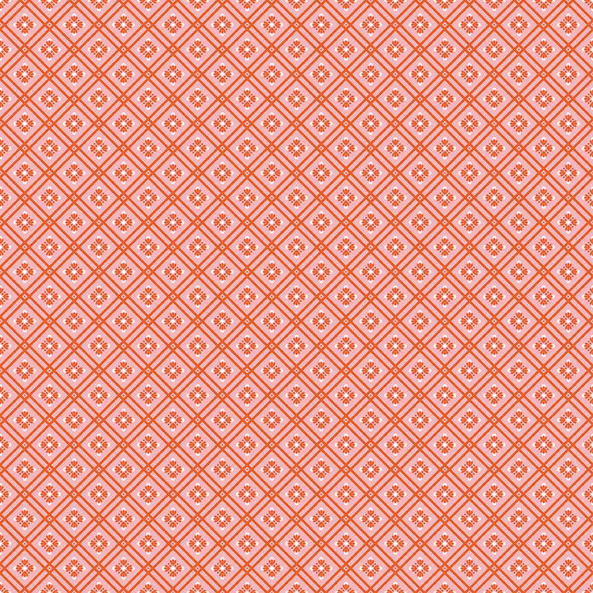 Patterned fabric with a geometric design on a pink background
