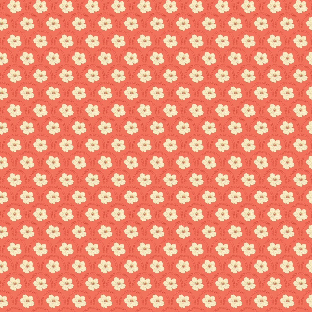 Pattern of small white flowers on a pink background