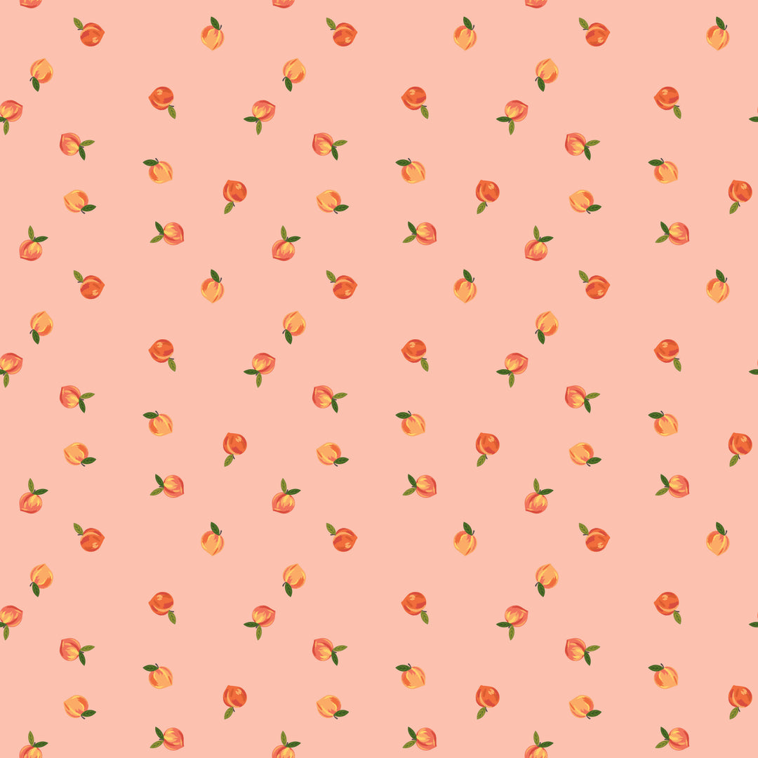 Pattern of small peach illustrations on a pink background