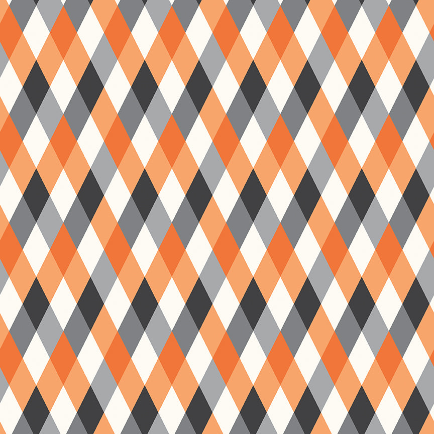 Pattern of orange, gray, and white diamonds on a white background