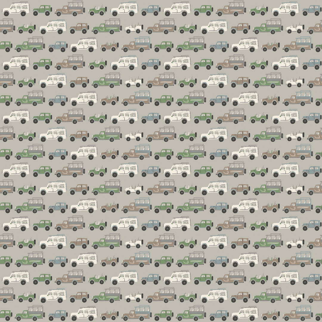 Pattern of small cars on a light gray background