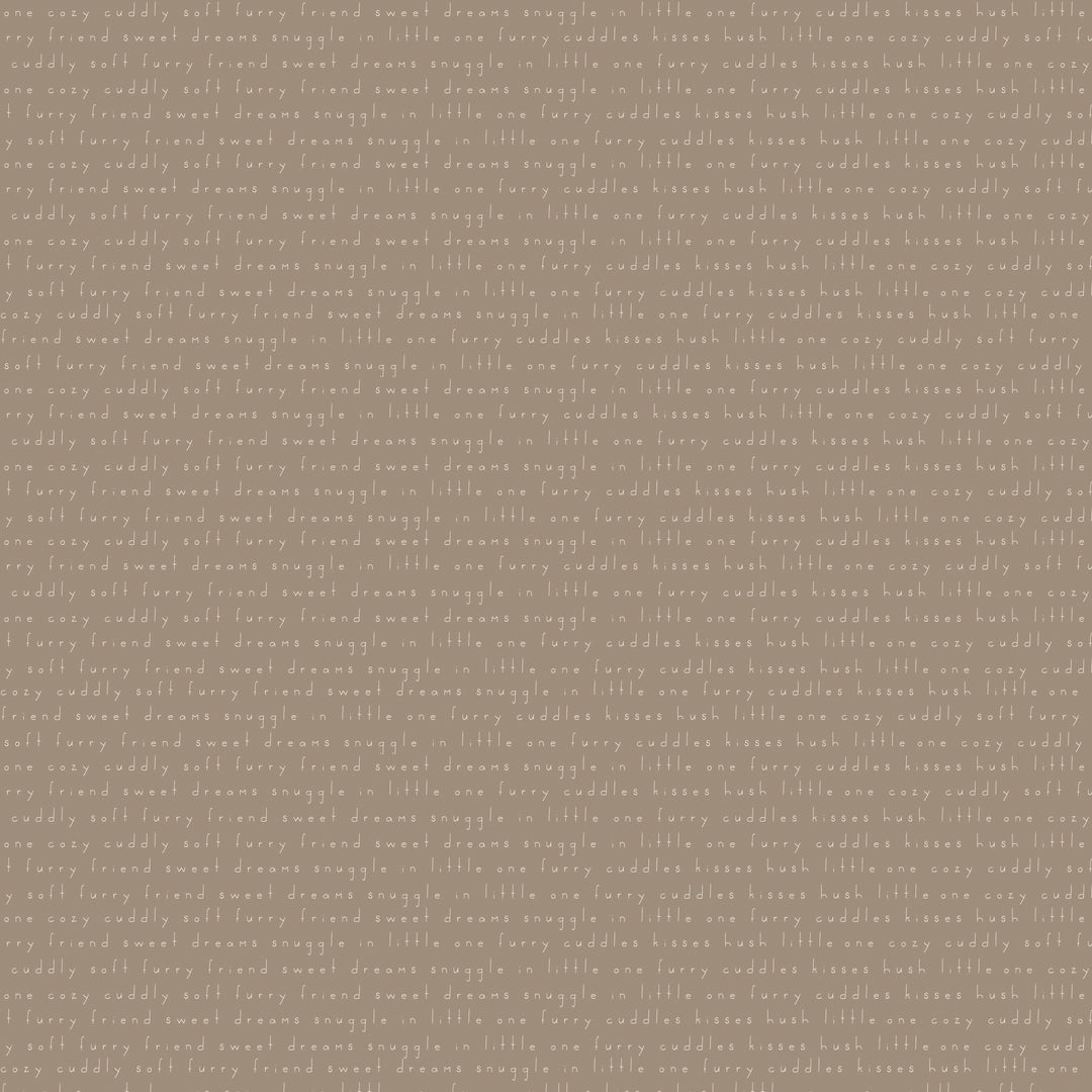 Text pattern with 'cuddly cuddly sweet dreams' on a light gray background