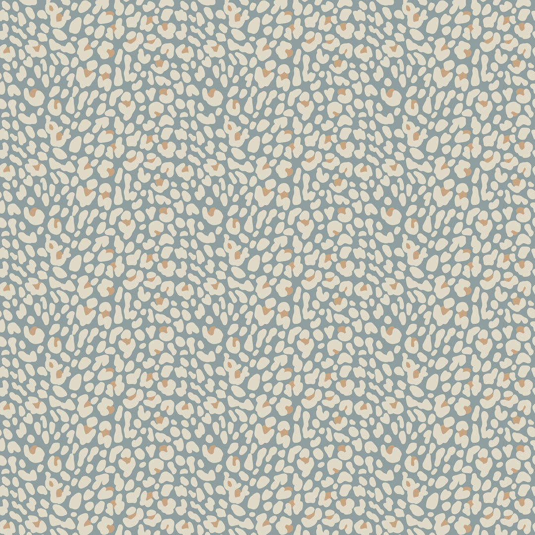 Patterned fabric with small leopard print on a teal background