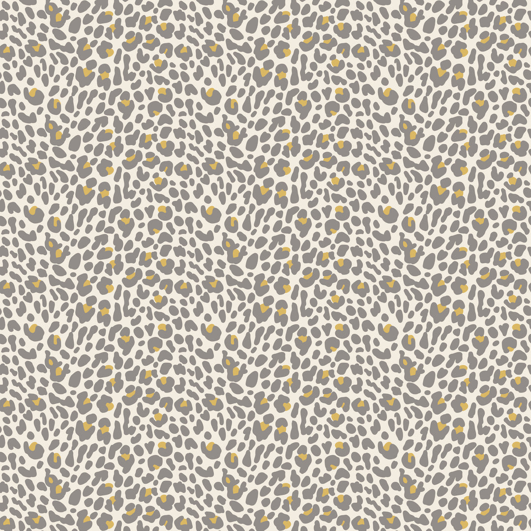 Pattern of small gray and yellow leopard print on a light gray background