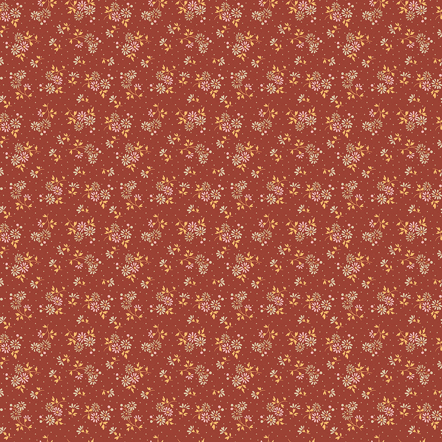 Small floral pattern on a red-brown background