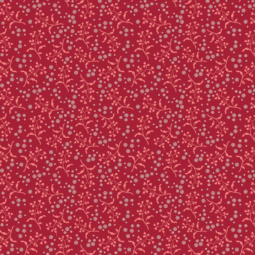 Red fabric with small white floral pattern