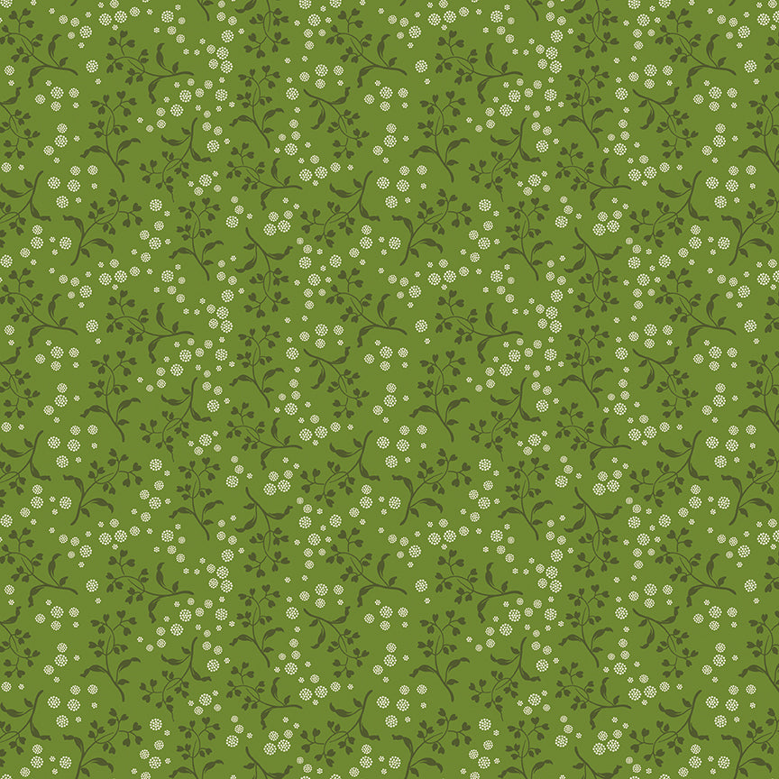 Green fabric with small floral pattern
