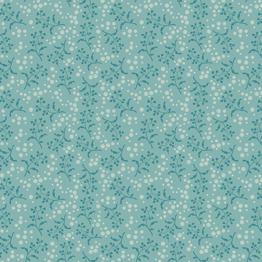 Teal fabric with small floral pattern
