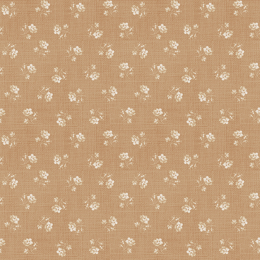 Beige fabric with small white floral pattern