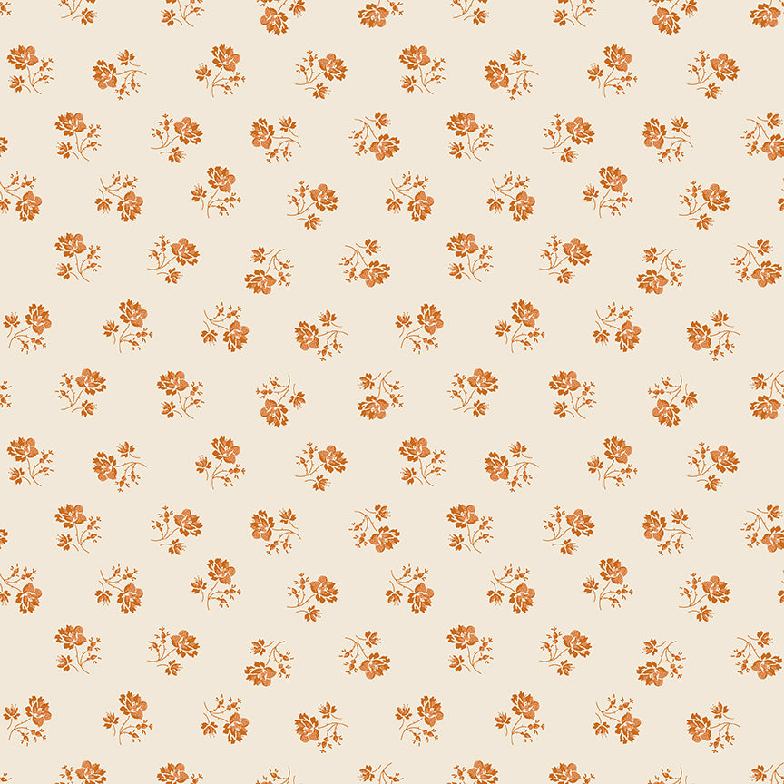 Pattern of small orange flowers on a beige background
