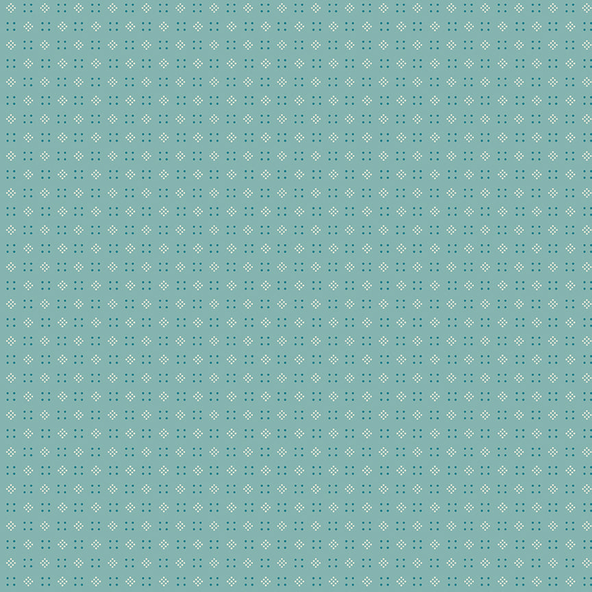 Teal patterned background with small geometric shapes