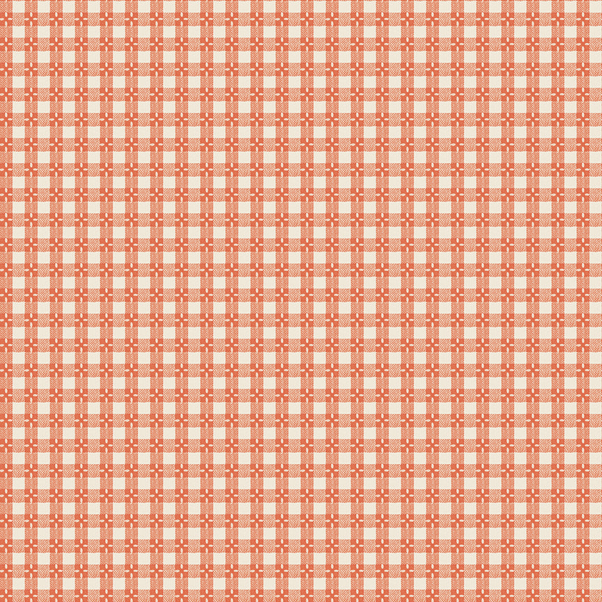 Patterned fabric with a checkered design on an orange background