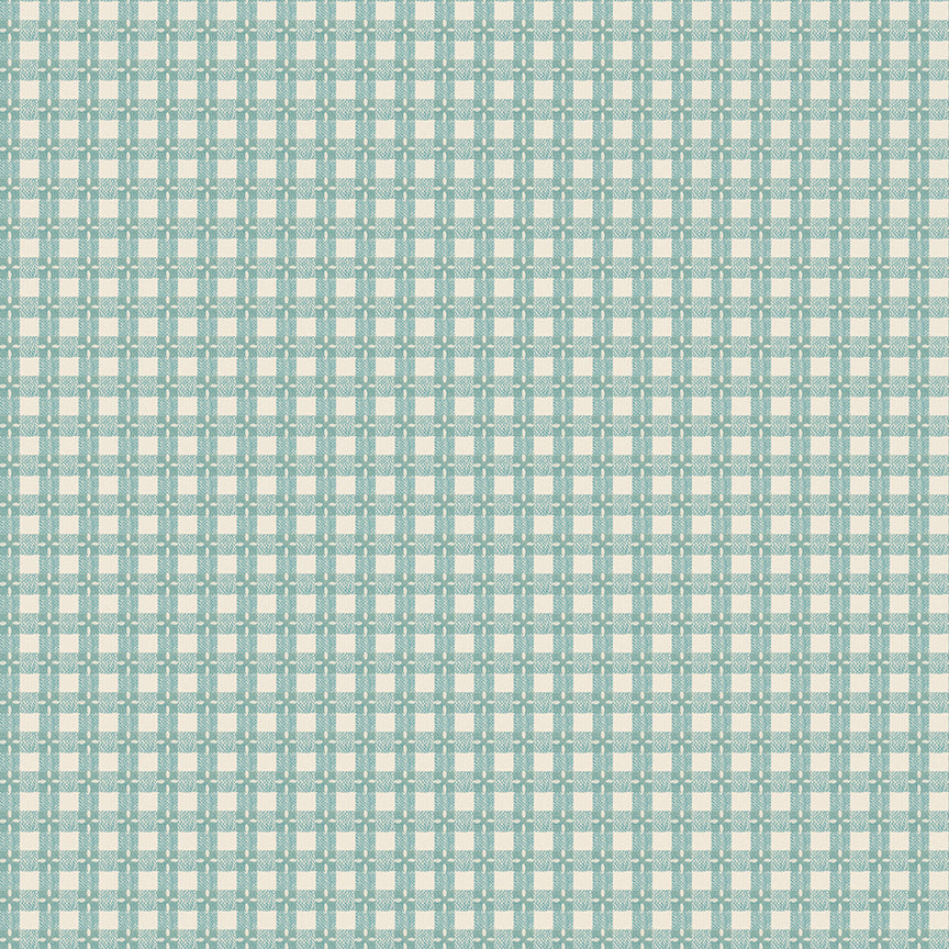 Patterned background with small squares in teal and white
