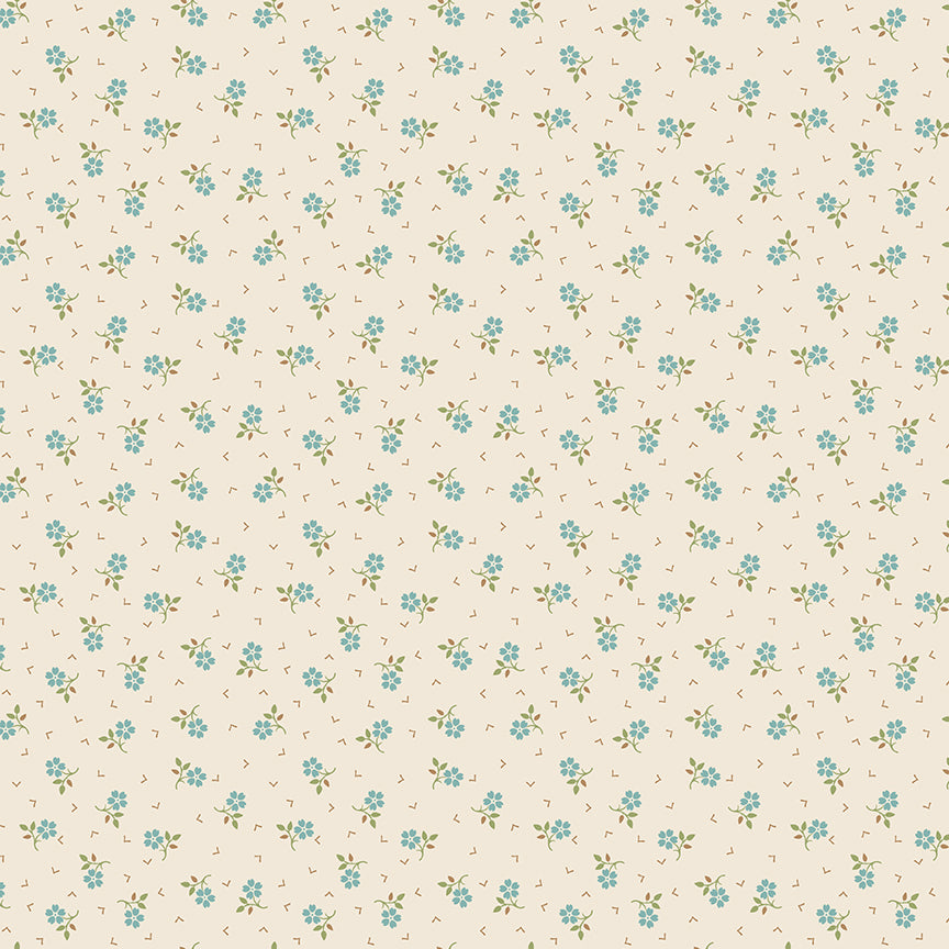 Pattern of small blue flowers on a beige background