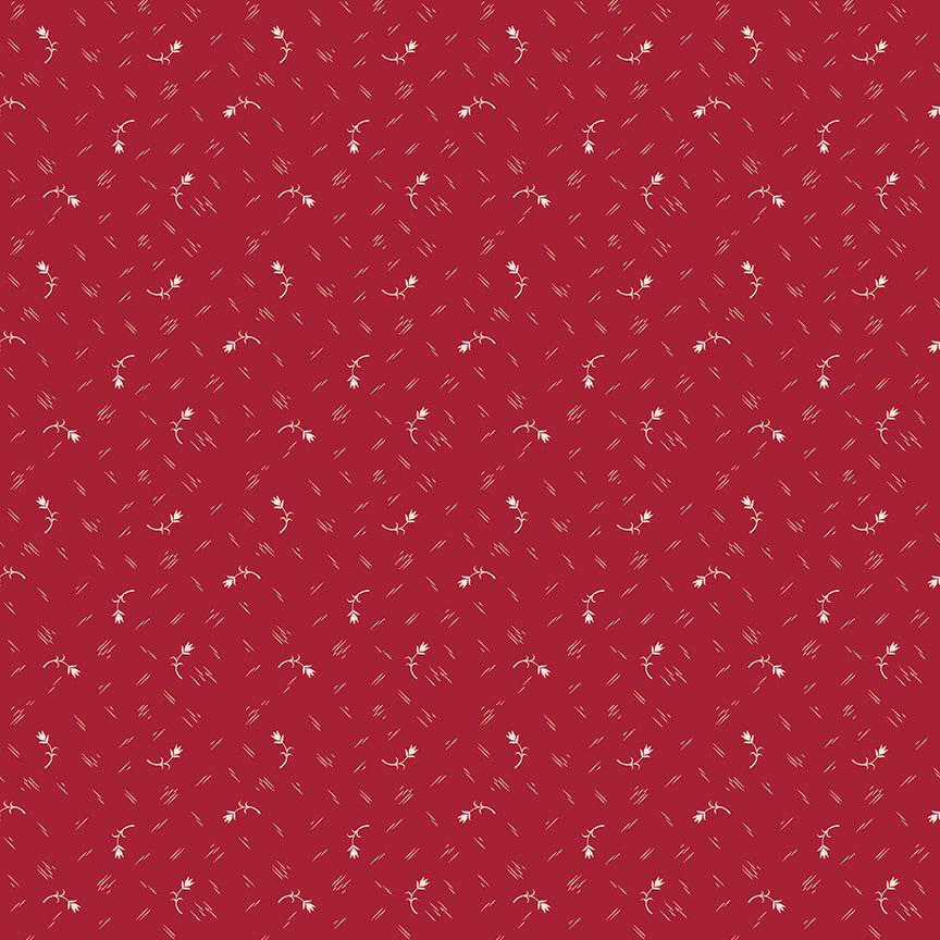 Red fabric with small white floral pattern