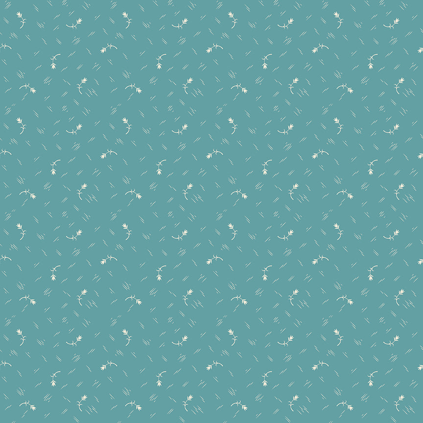 Teal background with small white floral patterns