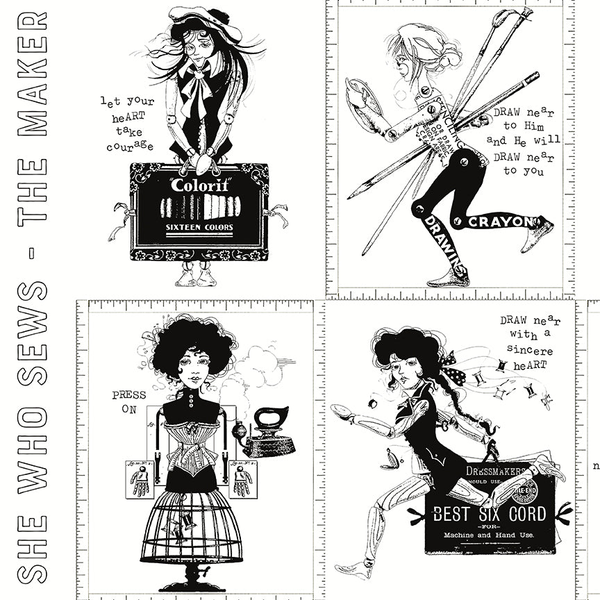 Set of black and white illustrations with text and objects on a white background