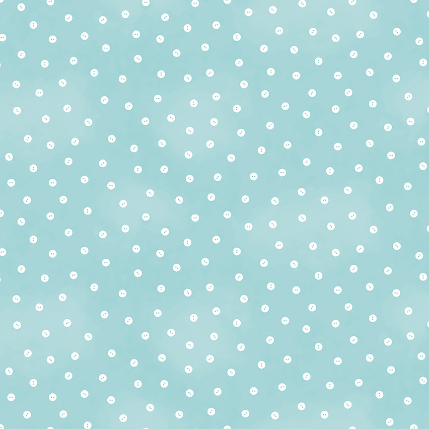 Pattern of white button polka dots on a light blue background