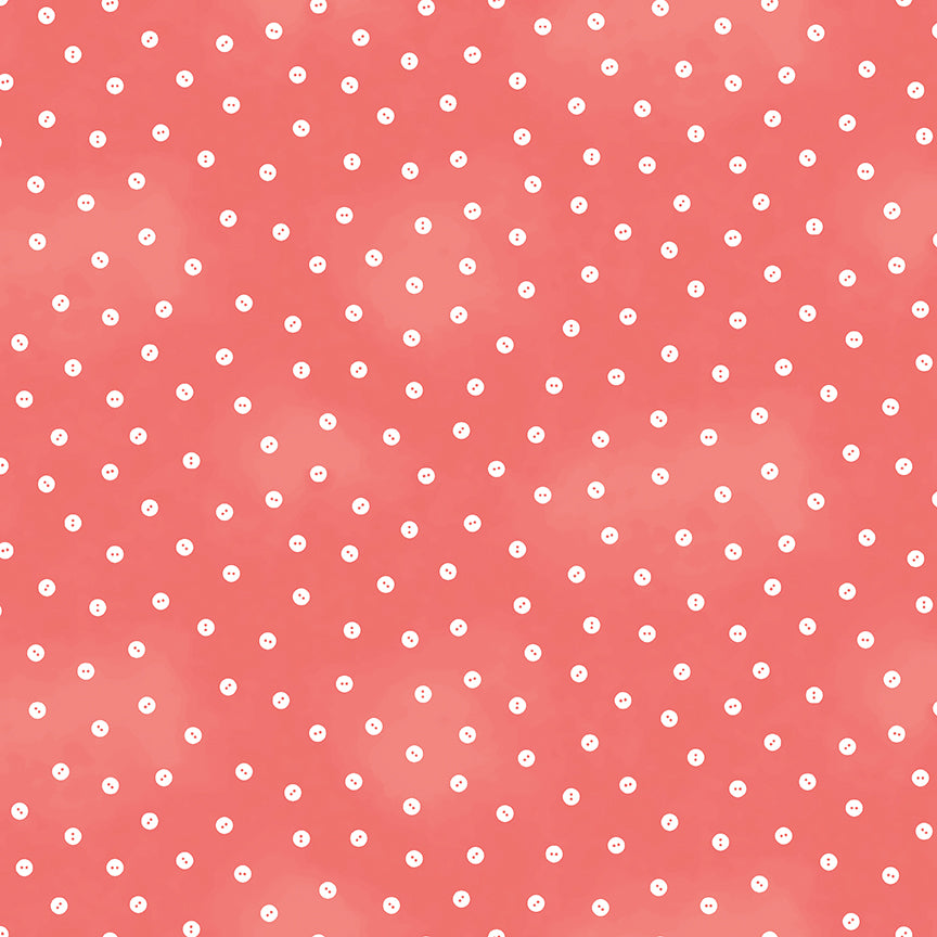 Pattern of white button polka dots on a coral background