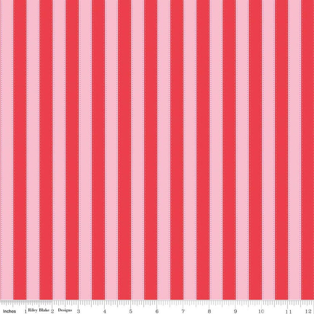 Fabric with red and pink vertical stripes