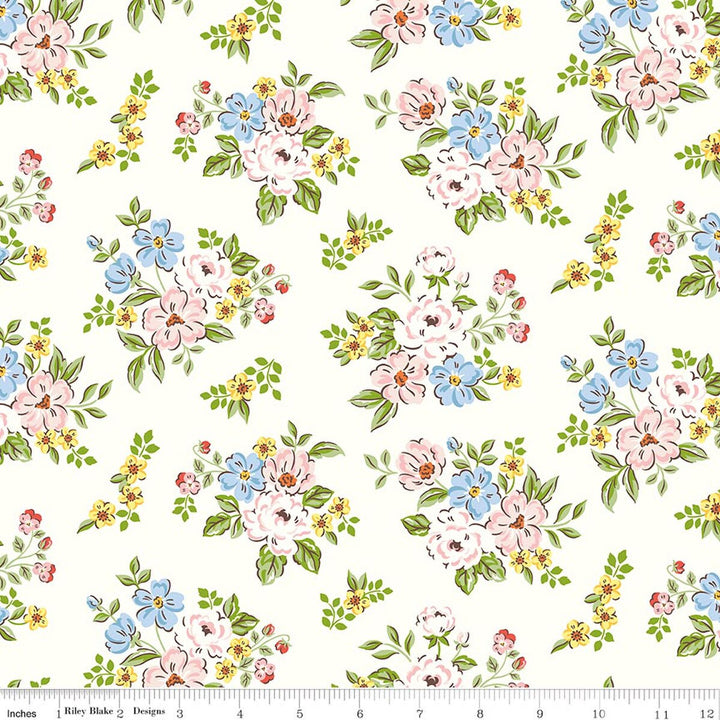 Floral pattern fabric with small flowers on a white background