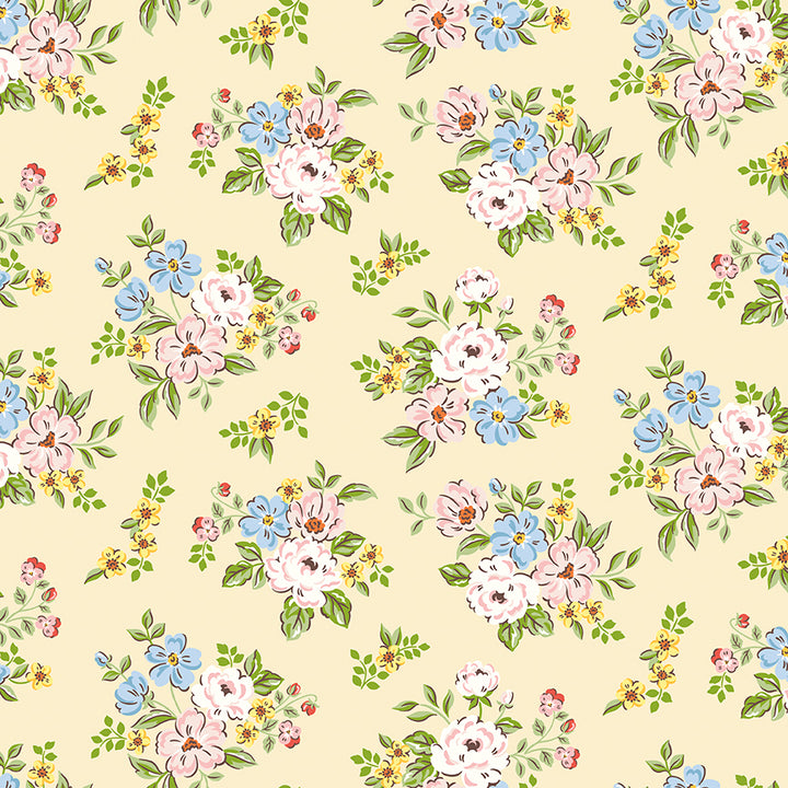 Floral pattern with small flowers on a light yellow background