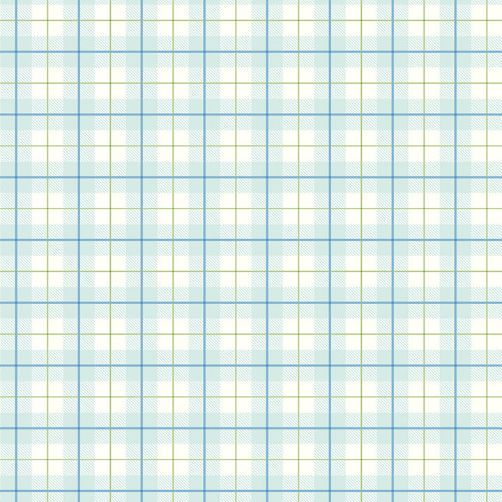 A repeating gingham pattern with light blue and white check squares outlined by thin yellow lines, filling the entire frame.