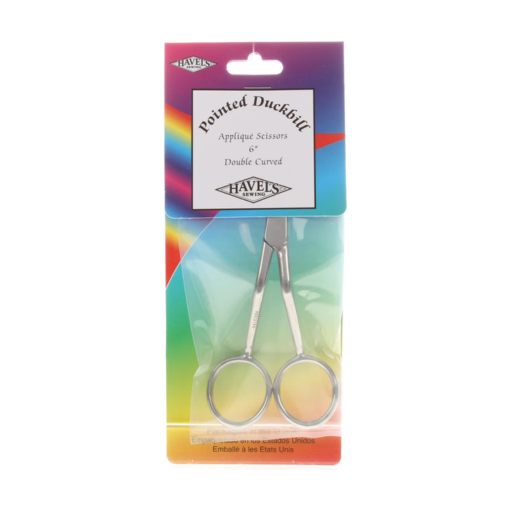 Packaged pair of scissors with a colorful Havel's branded label on a white background