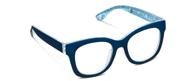 Blue eyeglasses with a white background