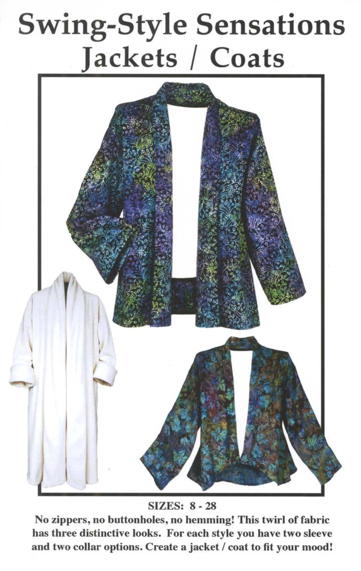 Swing-style jackets with floral pattern and white coat on a black background