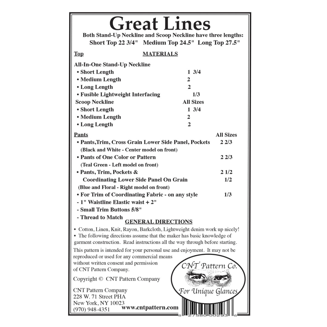 Pattern company label with product details and pattern requirements on a white background