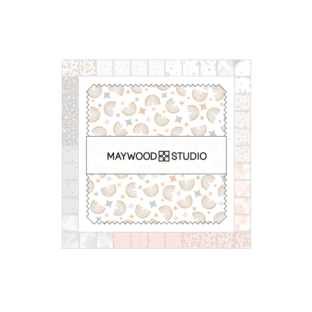 Maywood Studio fabric swatch with geometric patterns on a white background