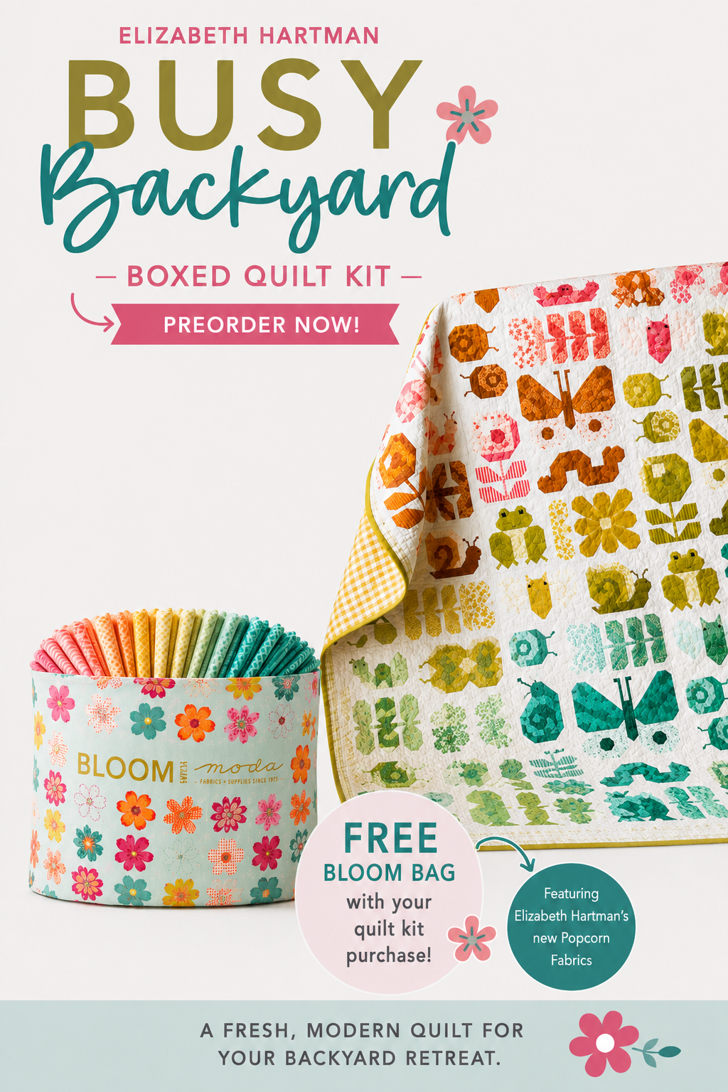 Busy Backyard slider advertisement for a boxed quilt kit by Elizabeth Hartman