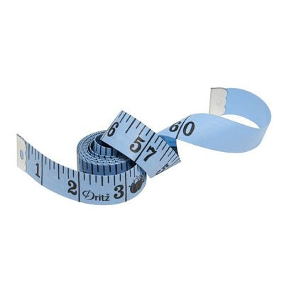 blue tape measure twisted to show the numbers