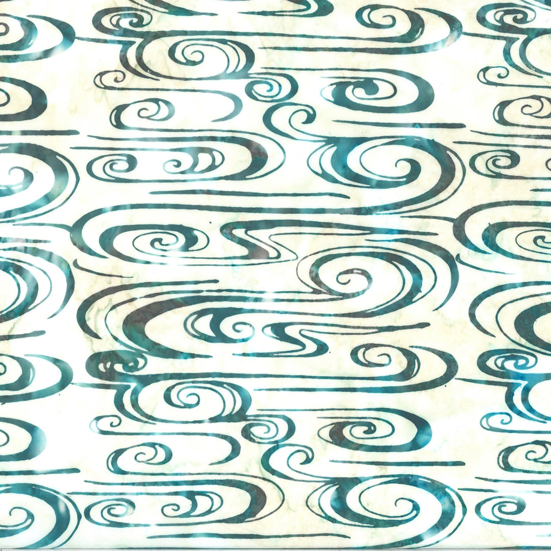 Pattern of swirling lines in teal and gray on a light background